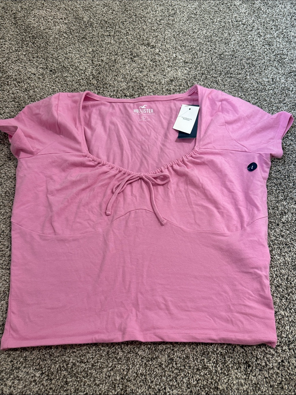 Hollister Soft Pink Scoop-Neck Tie-Front Short Sleeve Top
